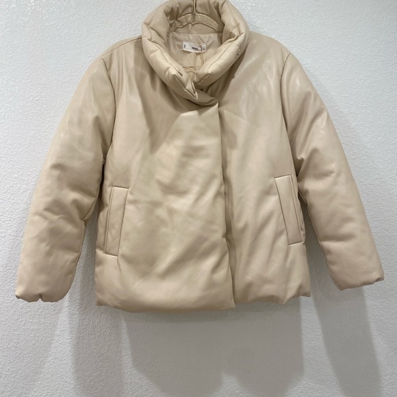 Mango beige puffer jacket faux leather size XS NWT - Picture 5 of 10